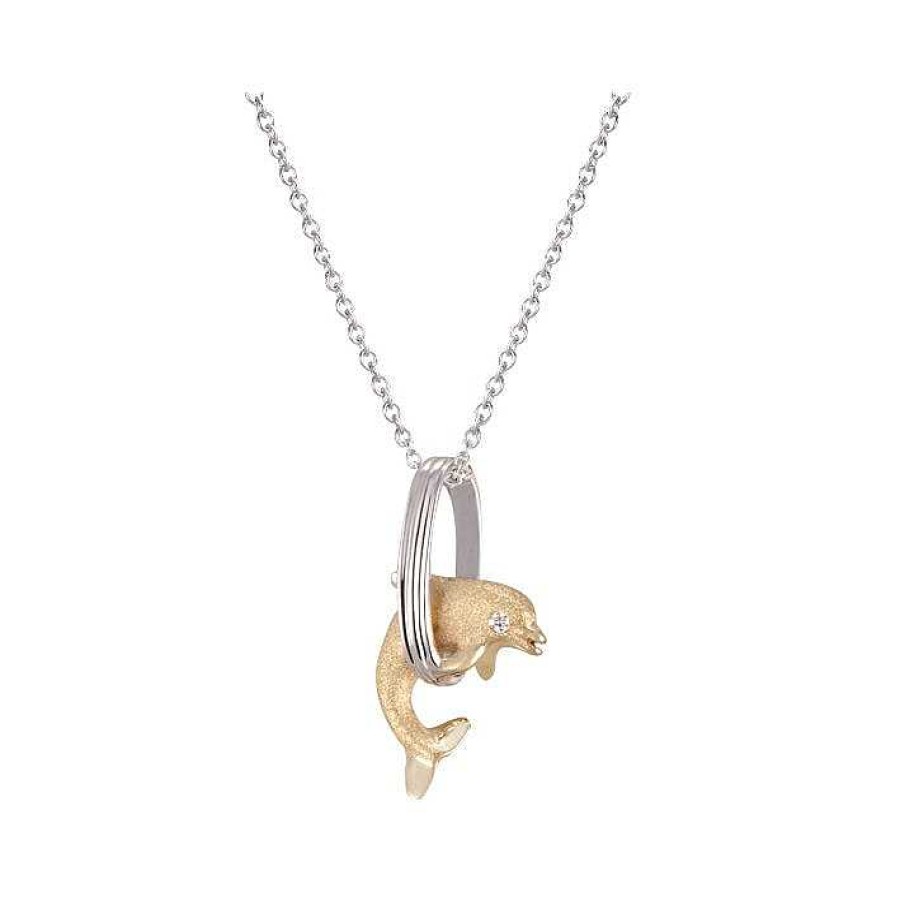 Pendants & Necklaces Denny Wong  | 14K 15Mm "Jumping Loop" Dolphin Pendant With 0.01 Carat Diamond