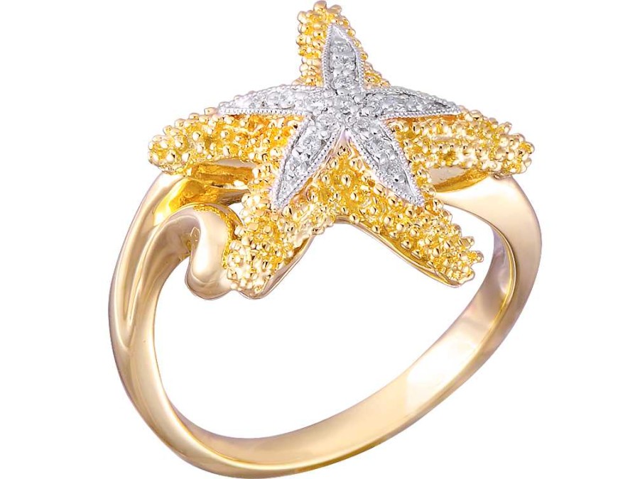 Hawaiian Jewelry Denny Wong  | 14K 16Mm Starfish Ring With 11 Diamonds